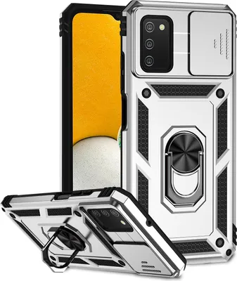 Produktbild von Galaxy A03S / A02S Hülle mit Schiebe Kamera Schutz und Ringhalter Ständer Robust Rüstung Schutzhülle für Samsung Galaxy A03S / A02S Silber