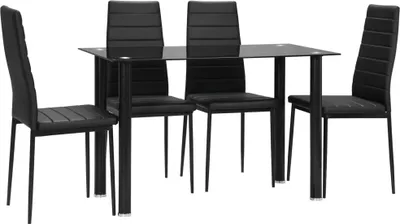 Produktbild von 5-tlg. Essgruppe Sitzgruppe Esstisch mit 4 Stühlen, modernes Design, Glastisch, Schwarz