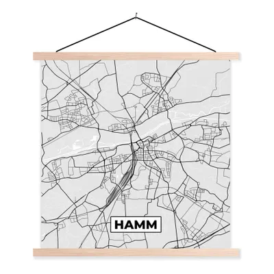 Produktbild von MuchoWow® Textilposter Karte - Hamm - Stadtplan - Deutschland 60x60 cm mit holzfarbenen Rahmen - Wanddekoration