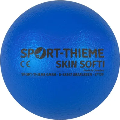 A blue Sport-Thieme "Skin Softi" ball is shown against a white background.