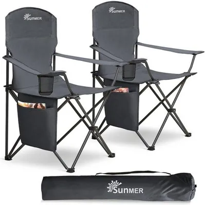 Produktbild von SUNMER Set aus 2 klappbaren Campingstühlen, extra breite, leichte Outdoor-Stühle mit Armlehnen und Getränkehalter