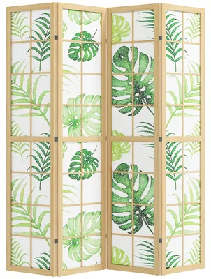 Obrázok produktu pre Skladací priestorový delič, 4-dielny | Farba: prírodné drevo + zelená | Rozmery: 160 x 1,8 x 170 cm
