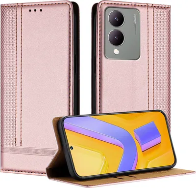 Produktbild von Handyhülle für Vivo Y17S Leder Flip Klappbare Schutzhülle mit Standfunktion Pink
