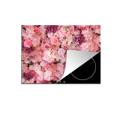 Produktbild von KitchenYeah© Herdabdeckplatte Blumen - Rosa - Rosen , 59x52cm, Küche Deko, Glaskeramikkochfeld Herdabdeckung, Abdeckplatte fùr Kochfeld