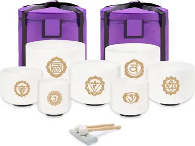 Image de keepdrum set de bols chantants Chakra Set Gold 6-12 pouces avec accessoires