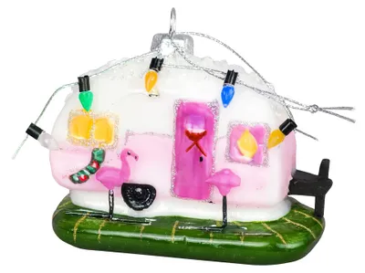 Zdjęcie produktu dla Ozdoba świąteczna "Happy Caravan" - różowa - wykonana ze szkła - wymiary: 10x5x8 cm