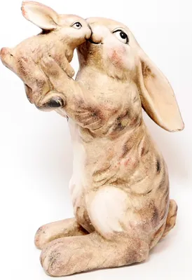 Produktbild von Osterfigur Hase mit Hasenkind Dekofigur braun Keramik 28x18x41cm