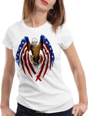 Produktbild von style3 USA Adler Damen T-Shirt US Amerika Stars Stripes Weisskopfadler, Farbe:Weiß, Größe:XL
