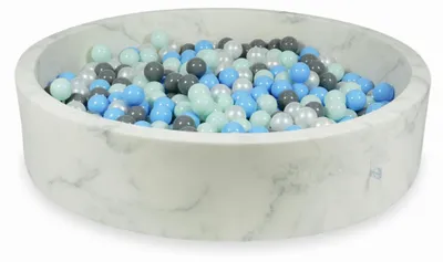 Image de Piscine sèche 130x30 en marbre avec 600 boules : Menthe claire, Bleu clair, Gris, Nacré