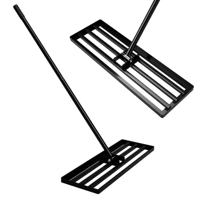 Produktbild von Rasenrakel 43x24.8cm Rasen Nivellierrechen mit Stahlstiel 189.5cm Gartenwerkzeug zur Rasenpflege Rasen Rakel Gartenzubehör Stahl Schwarz