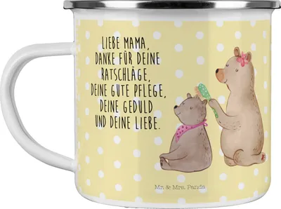 Produktbild von Mr. & Mrs. Panda wandertasse Bär Kind - Gelb Pastell - Geschenk, Mom, Haferl, Teetasse, Muttertag, Emaille Tasse, Kaffeepott, Oma, Teebecher, Pott, Mama