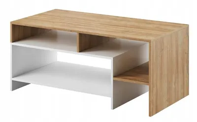 Produktbild von Couchtisch ALVA mit Ablagen – Wohnzimmertisch Weiß / Eiche