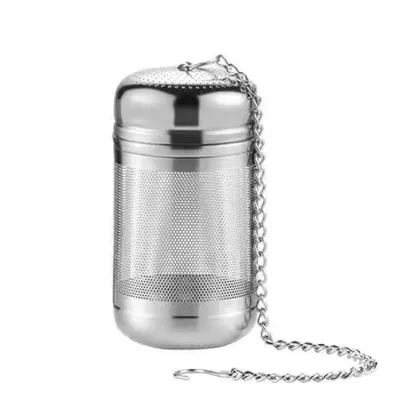 Produktbild von Stark versiegelndes Tee-Ei mit Kette Auslaufsicherer Deckel Glatte Oberfläche Einfache Reinigung Edelstahl Teekanne Feinmaschiger Kaffeefilter Teegeschirr-C