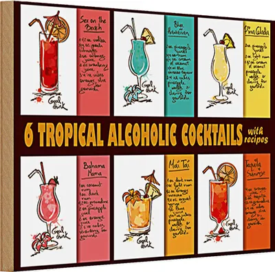 Produktbild von Holzschild 30x20cm 6 tropical cocktails recipes