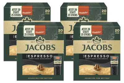Obrázek produktu pro Jacobs Espresso instantní káva, 20 sáčků po 1,8 g, 36 g, balení po 4 kusech
