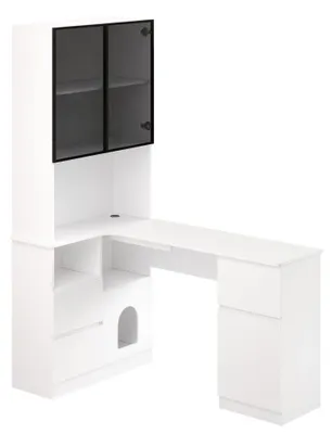 Obrázek produktu pro Rohový psací stůl ve tvaru L - bílý - 120x80x180 cm - MDF, dřevo - s LED osvětlením