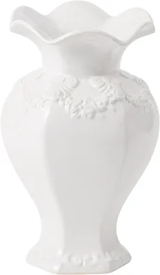 Imagen del producto de Florero de cerámica blanca Silecomplaza, jarrones decorativos para la decoración moderna del hogar, estilo rústico, diseño minimalista, jarrones bohemios para flores, ideales para sala de estar, dormitorio, cocina, comedor, oficina, bodas, 21,6 cm