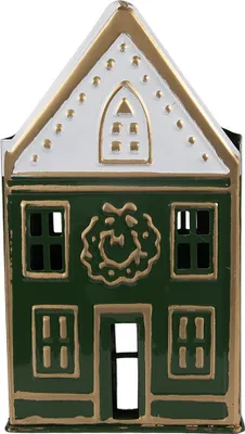 Image de Clayre & Eef Porte-bougie à chauffe-plat Maison 14x12x25 cm Vert Métal
