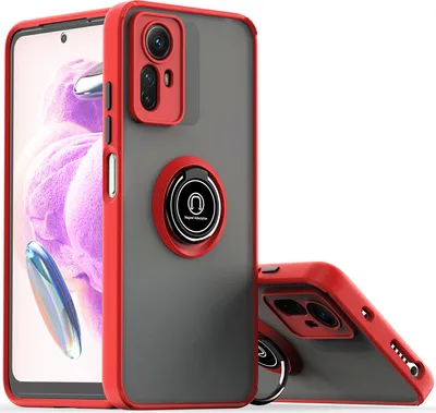 Produktbild von Redmi Note 12S Hülle, Ring Halter Ständer Matte TPU Rahmen Stoßfest Schutzhülle für Xiaomi Redmi Note 12S Rot