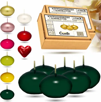 Produktbild von CANDLE HARMONY Schwimmkerzen 6 STK Ø 40 mm mit GRATIS Rosenblätter | Festliche Farben Schwimmkerze Zuhause Weihnachten (Grün)