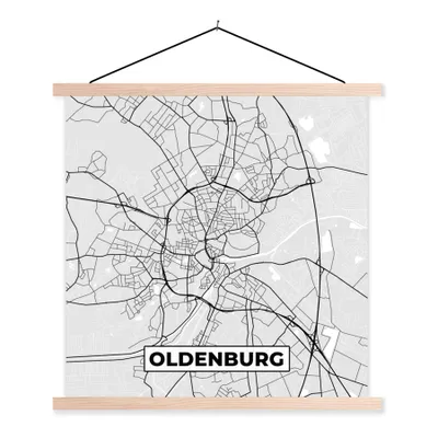 Produktbild von MuchoWow® Textilposter Karte - Stadtplan - Deutschland - Oldenburg - Karte 60x60 cm mit holzfarbenen Rahmen - Wanddekoration