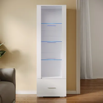 Produktbild von SONNI Vitrinenschrank weiB hochglanz 55x35x172cm mit LED beleuchtungm und Schublade，Glasvitrine ，Vitrinen