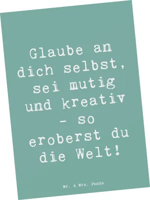 Produktbild von Mr. & Mrs. Panda Postkarte Spruch Die Freude an der Kreativität entdecken - Meeresbrise - Geschenk, Trost, Lebensfreude, bildkarte, Motivation, Zuversicht, Postkarten