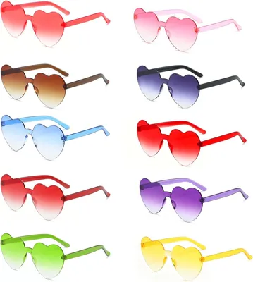 Produktbild von Herzförmige Sonnenbrillen – Set mit 10 Stück – 10 Farben – Rahmenlose Herzbrillen für Festivals