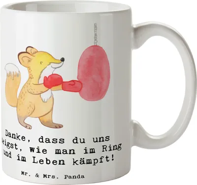 Produktbild von Mr. & Mrs. Panda Kaffeebecher Boxen Trainerin - Weiß - Geschenk, Kaffeetasse, Box Fitness Coach, Training, cappuccinotasse, Danksagung, Entschlossenheit, Pott, Tasse