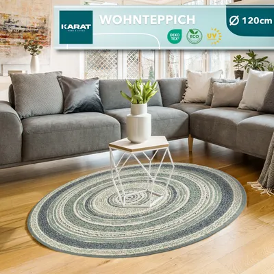 Produktbild von Wohnteppich Zoe pflegeleicht & UV-beständig Rund 120 cm Blau