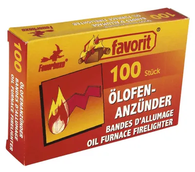 A product box for oil furnace firelighters.