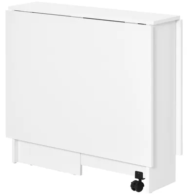 Produktbild von Klappbarer Esstisch, platzsparender Klapptisch fš¹r 6 Personen mit 2 offenen Ablagen und feststellbaren Rollen, fš¹r Wohnzimmer und Bš¹ro, 140 x 75 x 74 cm, Wei?