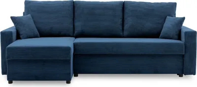 Produktbild von Ecksofa mit schlaffunktion Schlafcouch mit Bettkasten universelle Seite AIKIDO 233x90cm Dunkelblau