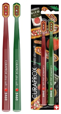 Productafbeelding van Curaprox CS 5460 Duo Pizza Editie, 2 stuks, rood/groen, Zwitsers fabricaat