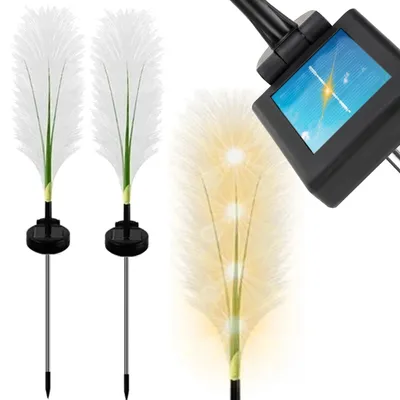 Produktbild von Solar Gartenleuchte LED Pampasgras Gartenlampe 2er Set Warmweiß 70 cm IP65 Außenleuchte mit Erdspieß