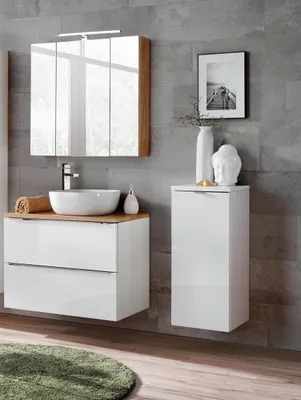 Produktbild von Badmöbel Set 5-tlg Badezimmerset PERUGIA Weiss inkl.Waschbecken 60cm