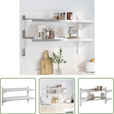 Image de The Living Store Étagère murale avec 2 étagères 100x40x60 cm Argenté Acier inoxydable