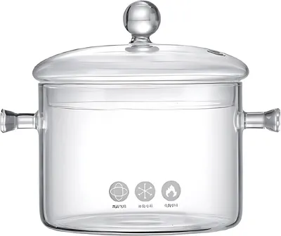 Produktbild von 1.35L Glas Kochtopf mit Deckel Doppelgriff als Geschenk für Kochfans – Ideal für Kochen. Suppe und Familienküche