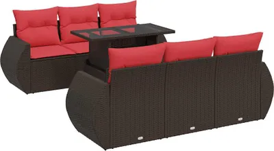 Immagine prodotto di vidaXL Set di divani da giardino 7 pezzi con cuscini in poly rattan acacia marrone
