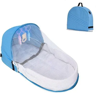 Zdjęcie produktu dla Łóżeczko turystyczne 80 x 40 cm - Składane łóżeczko dla niemowląt z zabawkami i moskitierą - Składane łóżeczko dla dzieci w wieku 0-10 miesięcy