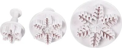 Immagine prodotto di Tagliabiscotti con impugnatura a timbro, bianco, fiocco di neve, D: 3,2+4,8+6,5 cm, 3 pezzi /1 confezione.