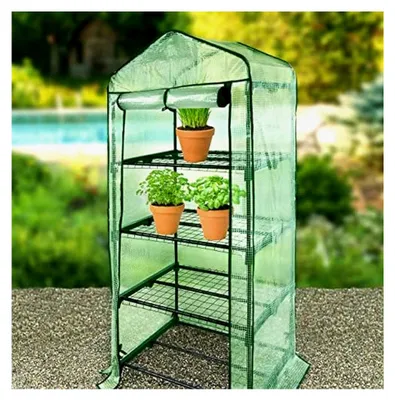 Produktbild von Gewächshausregale: 2er-Set Foliengewächshäuser, 3 Etagen, Aufrolltür, 59x126x39cm, grün