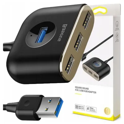 Image de Adaptateur Usb 4W1 Baseus Square Round, Hub Usb 3.0 Do 1X Usb 3.0 + 3X Usb 2.0, 1M (Czarny)