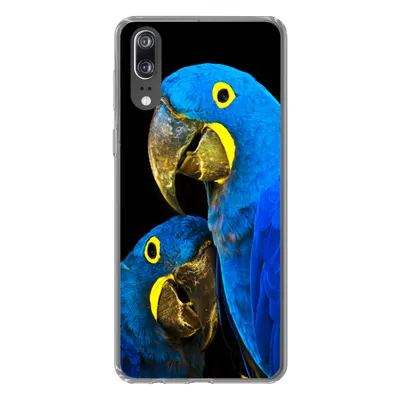 Produktbild von MuchoWow® Handyhülle Schutzhülle Hülle für Huawei P20 Papagei - Vogel - Federn - Blau Silikon Softcase Handy Hülle - Hardcover