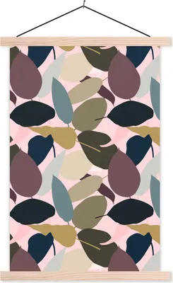 Produktbild von MuchoWow® Textilposter Tropisch - Blätter - Rosa 60x90 cm mit holzfarbenen Rahmen - Textil