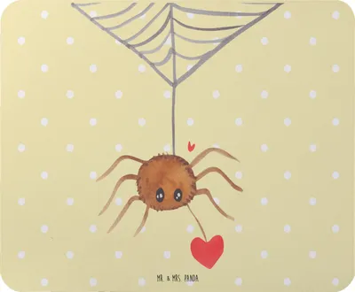 Produktbild von Mr. & Mrs. Panda pc mausunterlage Spinne Agathe Liebe - Gelb Pastell - Geschenk, Liebesgeschenk, mauspad, Liebesbeweis, Mouse Pad, mousematte, Mousepad, Verliebt, laptop