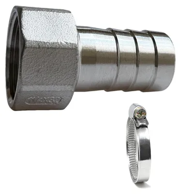 Obrázok produktu pre Hadicová spojka z nehrdzavejúcej ocele, 1 1/4" vnútorný závit x 25 mm, s objímkou na hadicu