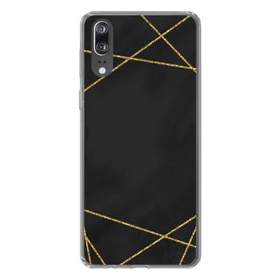 Produktbild von MuchoWow® Handyhülle Schutzhülle Hülle für Huawei P20 Geometrisches Muster aus goldenen Linien auf schwarzem Hintergrund Silikon Softcase Handy Hülle - Hardcover