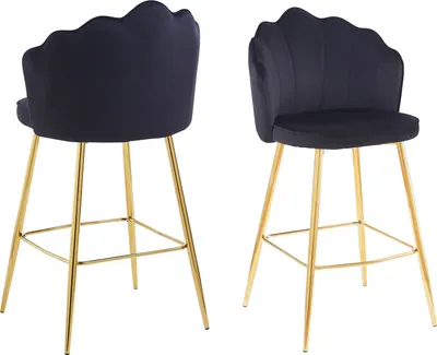 Produktbild von SalesFever Muschel-Barhocker | 2er-Set | Bezug Samt-Stoff | Metallgestell goldfarben | B 52 x T 54 x H 100 cm | schwarz