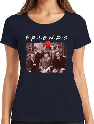 Zdjęcie produktu dla FRIENDS Horror Halloween Slasher Masken Pennywise Jason Freddy Damen T-Shirt, Navy, S